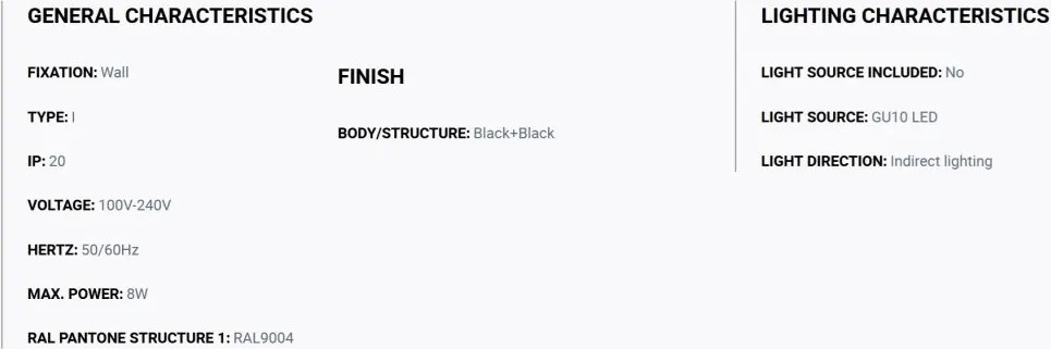 Aplica perete aluminiu negru, 2xGU10, SOLE round