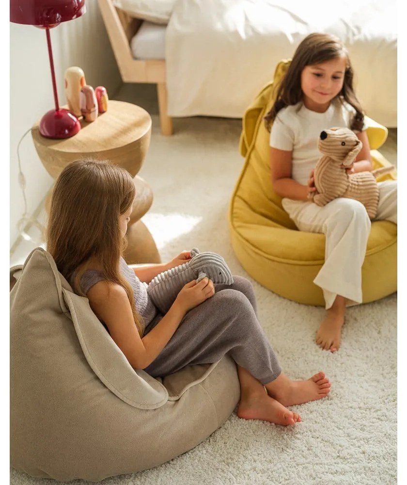 Fotoliu puf pentru copii bej cu tapițerie din catifea Bunny – Wigiwama