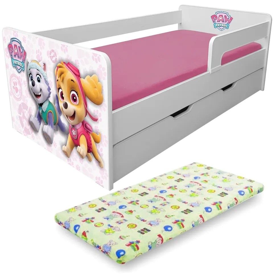 Pat Paw Patrol Pink P1L pentru fete 2-12 Ani Cu Sertar si Saltea cu Lana Pc-p-mk-paw-pink-p1l-srt-80