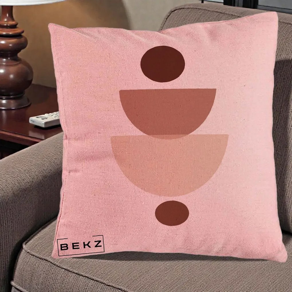 Perna Decorativa Geometric Boho Balance, 40x40 cm, Roz, Husa Detasabila, Perna Inclusa, BEKZ®