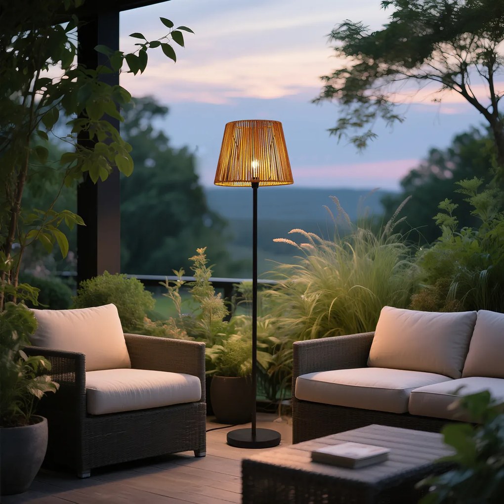 Lampă de podea de exterior neagră cu abajur portocaliu din frânghie IP44 - Virginia Jayla