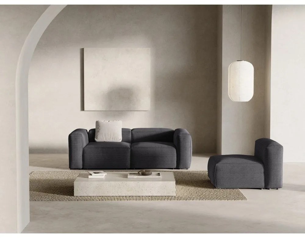 Canapea gri închis cu tapițerie din catifea reiată 224 cm Bergamo – Cosmopolitan Design