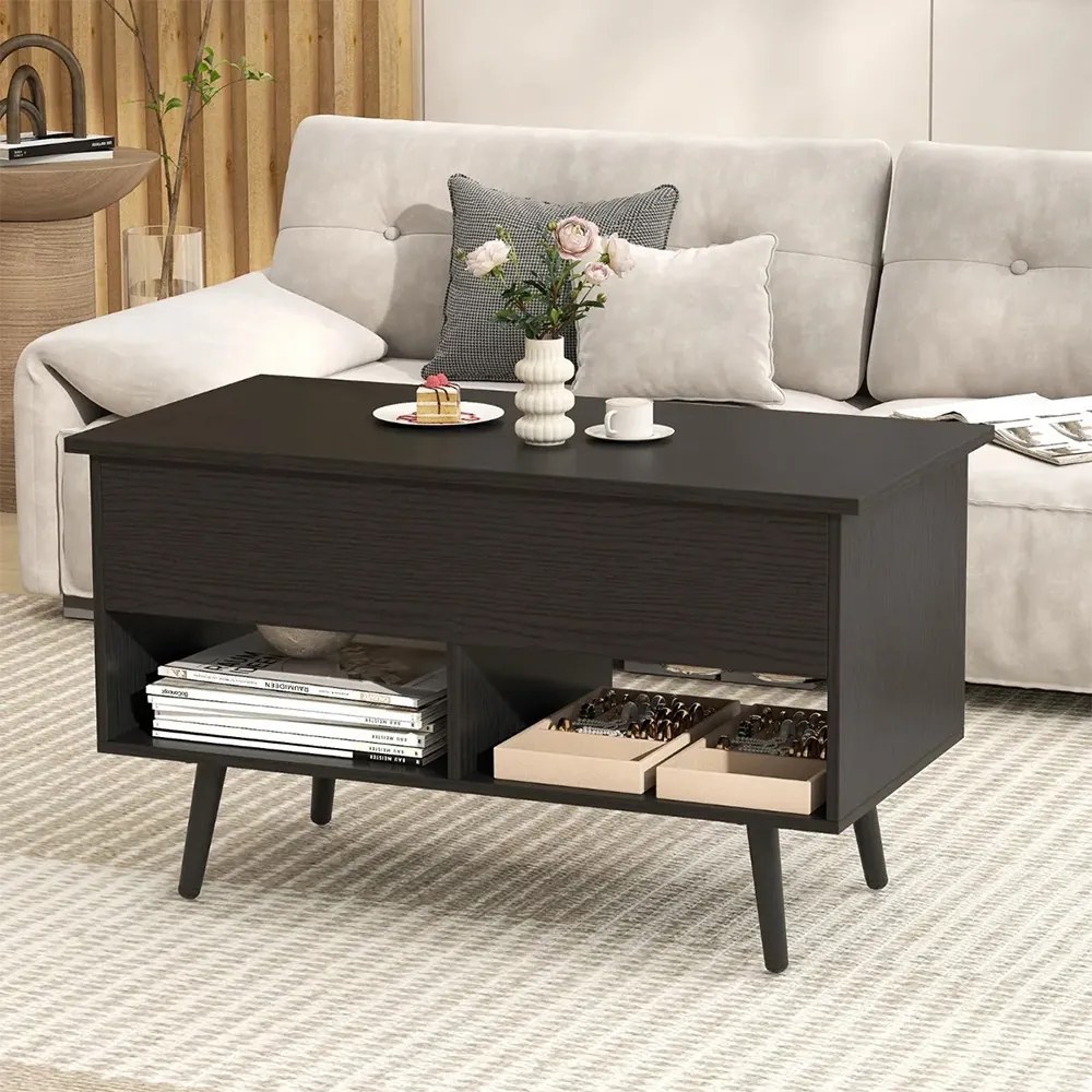 Măsuță de cafea cu blat ridicabil, neagră