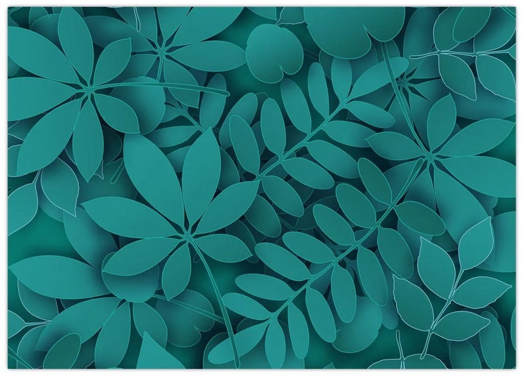 Tablou pe sticlă - Frunze turcoaz (70x50 cm)