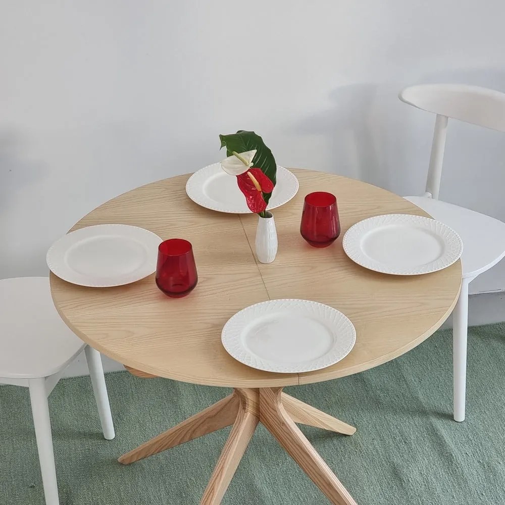 Masă de dining rotundă extensibilă din lemn de frasin cu blat suplimentar ø 90 cm Jubi – Ragaba