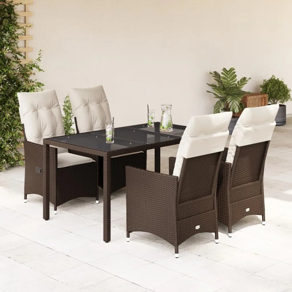 vidaXL Set mobilier de grădină, 5 piese, cu perne, maro, poliratan