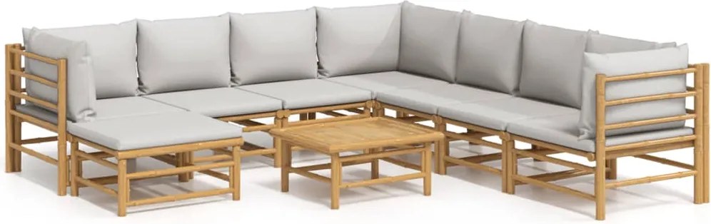 vidaXL Set mobilier de grădină cu perne gri deschis, 9 piese, bambus