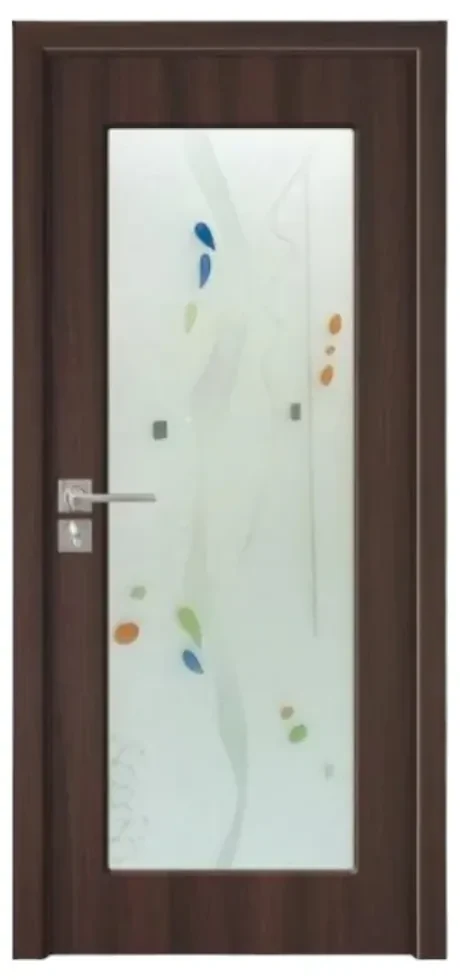 Usa Interior din MDF Novo Doors ND110, Cadru din Lemn Masiv, Geam Sablat, KIT COMPLET, Toc , Manere si balamale incluse (Culoare: Nuc, Dimensiune: 60