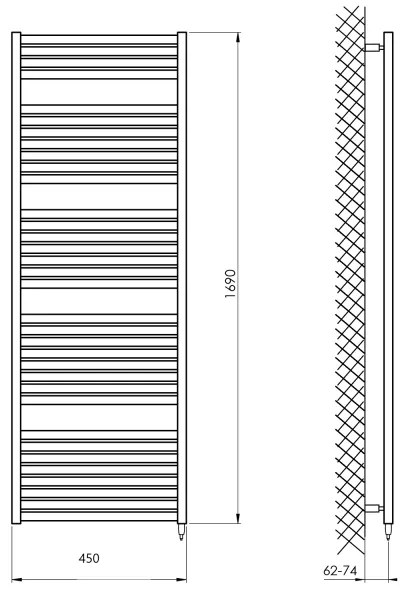 Radiator portprosop electric pentru baie Aqualine TONDI-E 600W/230V 169 cm negru mat