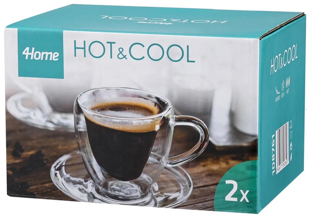 Pahare termo 4Home Heart ceașcă cu farfurioară Hot&Cool, 150 ml, 2 buc.