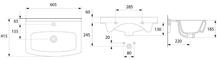 Set dulap baie suspendat alb 60 cm cu lavoar, doua usi, Cersanit Cersania