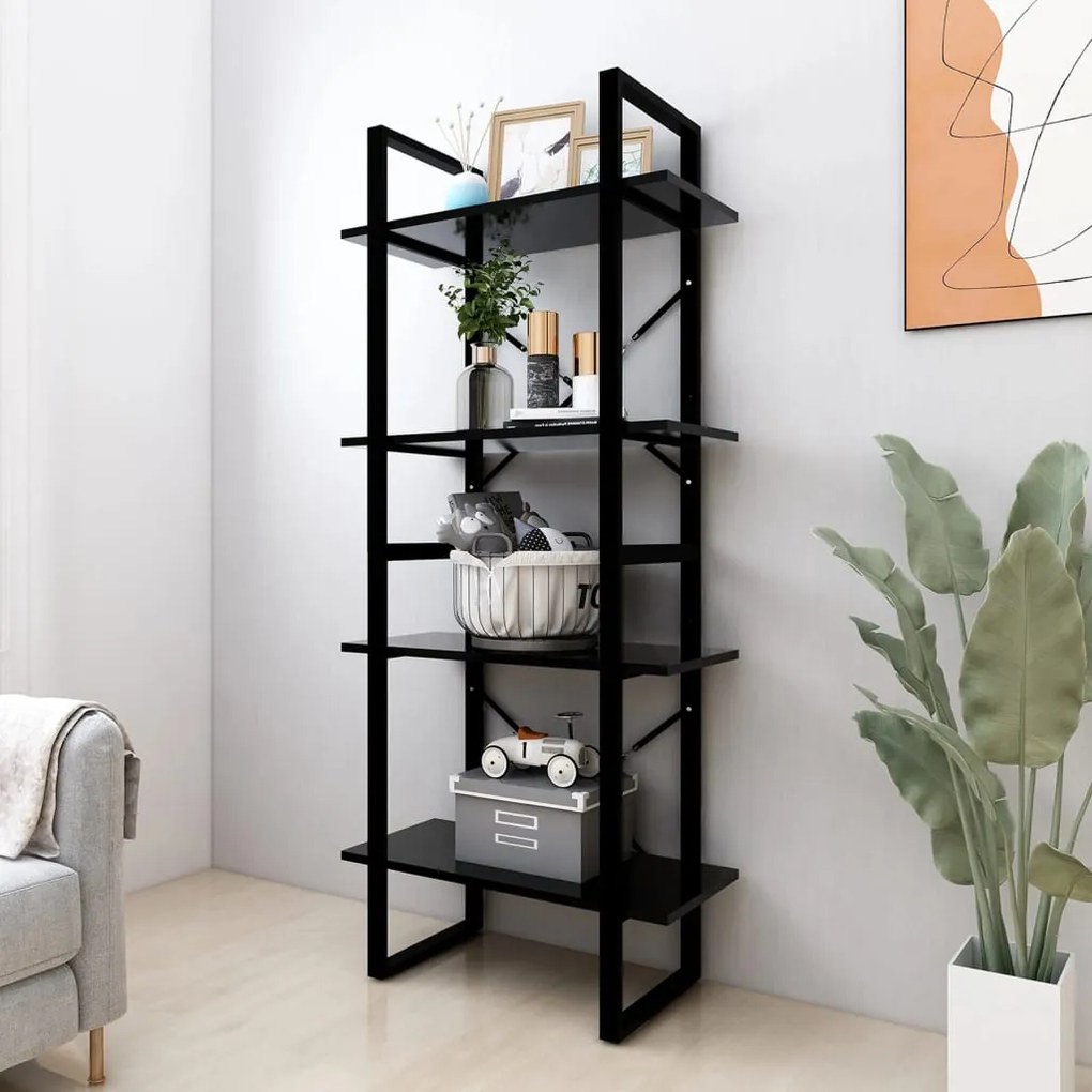 806438 vidaXL Bibliotecă cu 4 rafturi, negru, 60x30x140 cm, PAL