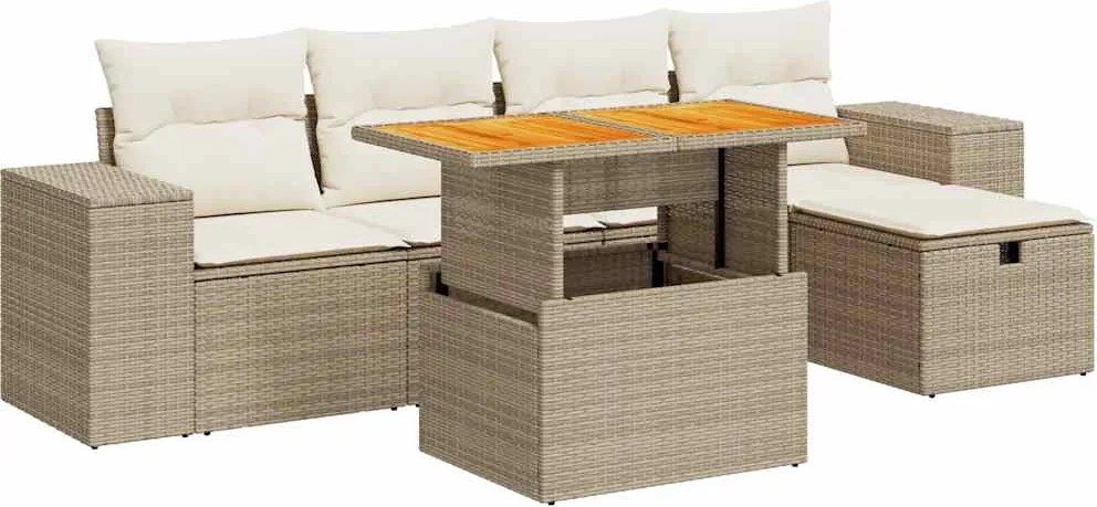 vidaXL Set canapele grădină cu perne 6 piese bej poliratan/lemn acacia