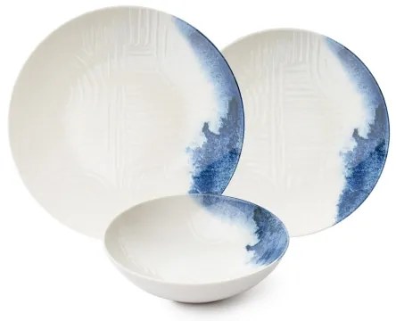Set veselă 24 piese din porțelan, alb/albastru