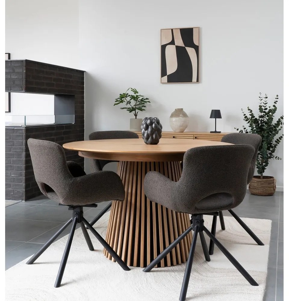 Masă de dining rotundă extensibilă cu blat cu aspect de lemn de stejar ø 120 cm Osaka – House Nordic