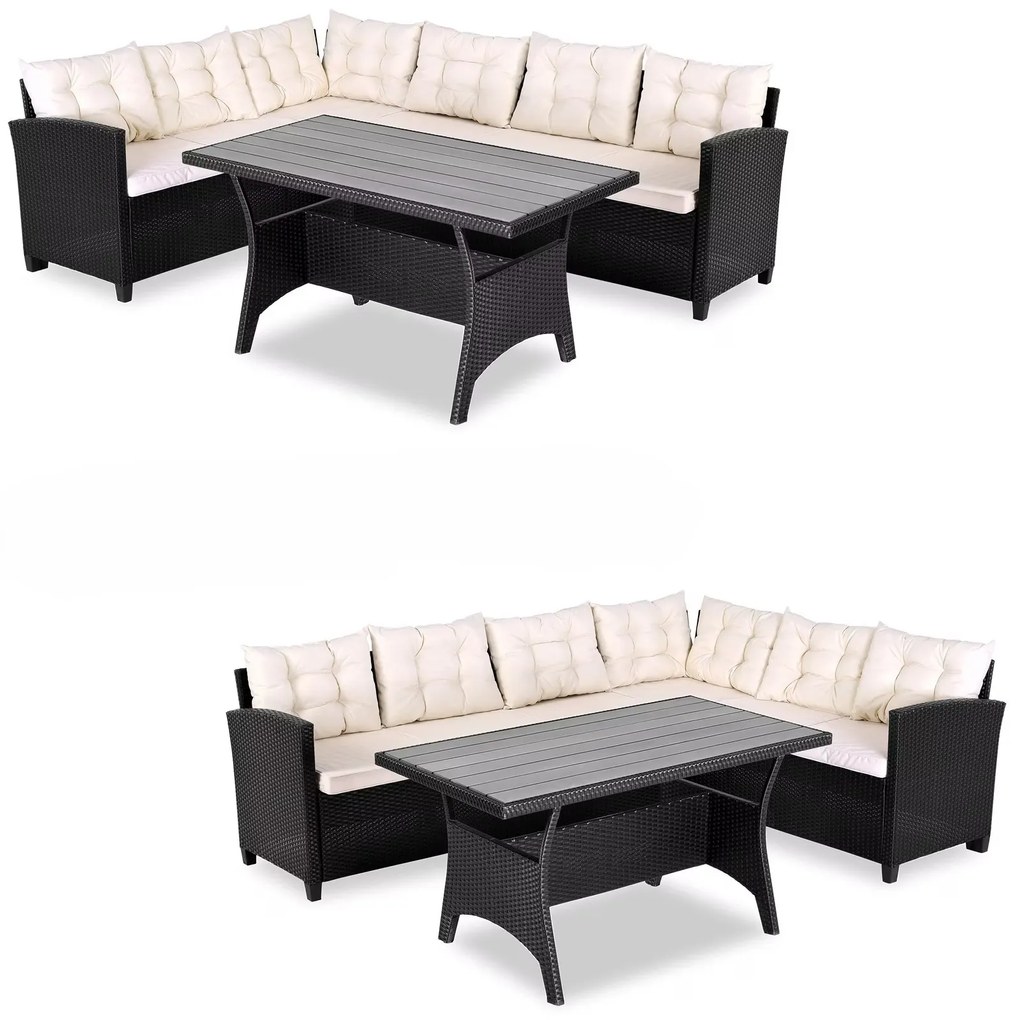 Deuba Set rattan Sedan - perne negre + albe