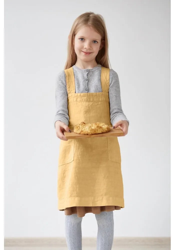 Șorț din in pentru copii Linen Tales Pinafore, 72 x 45 cm, galben