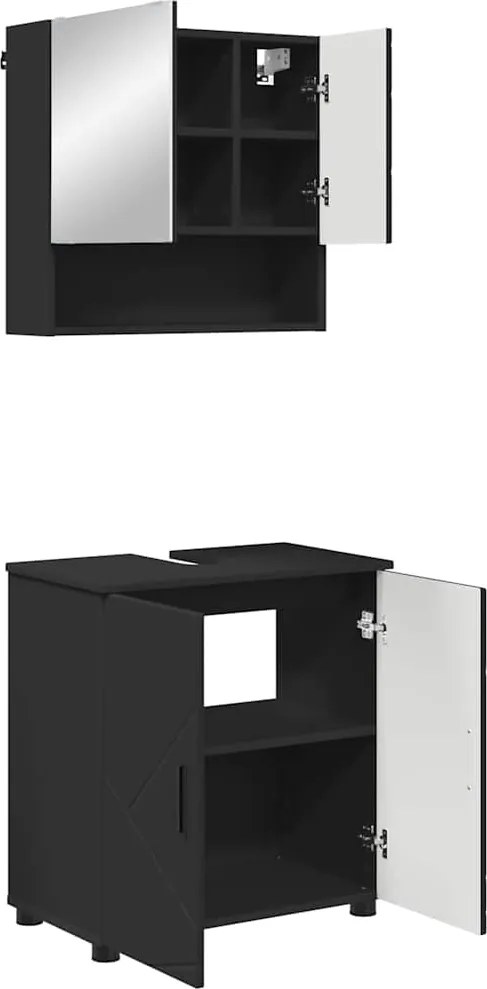 vidaXL Set de mobilier pentru baie 2 pcs Negru Lemn compozit & Metal