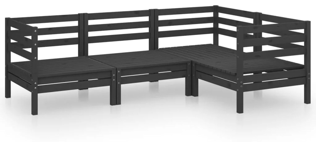 Set mobilier de gradina, 4 piese, negru, lemn masiv de pin Negru, 1