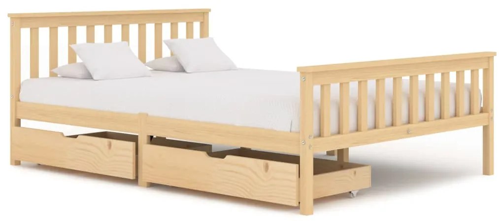 3060339 vidaXL Cadru de pat cu 2 sertare, 140 x 200 cm, lemn masiv pin