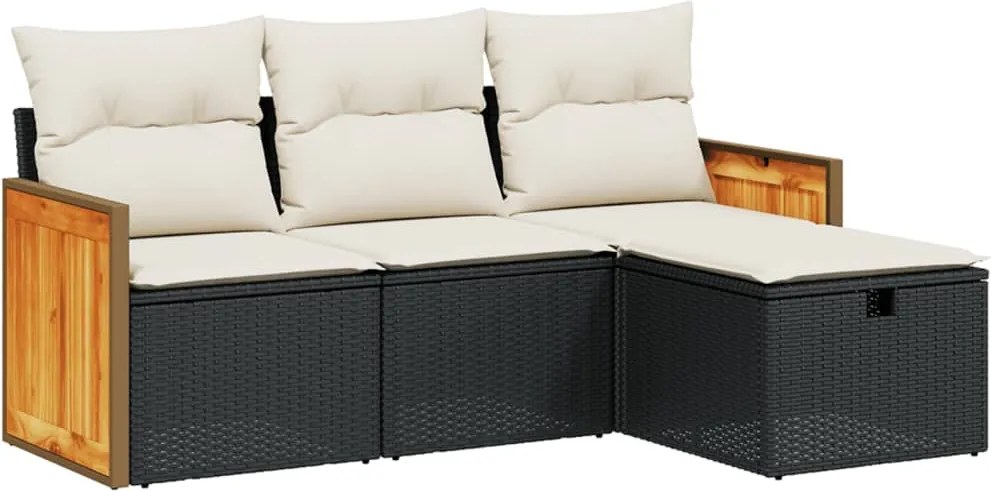 vidaXL Set mobilier de grădină cu perne, 4 piese, negru, poliratan