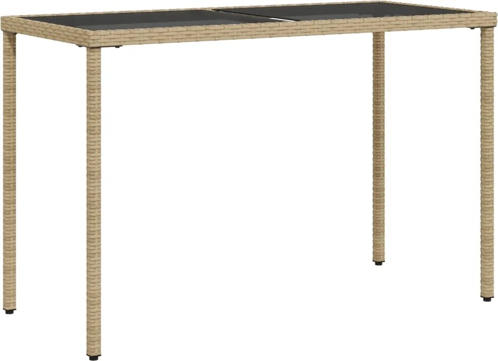 vidaXL Masă de grădină cu blat din sticlă bej, 115x54x74 cm, poliratan