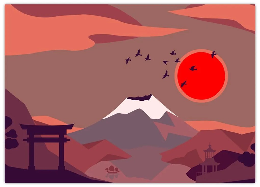 Tablou pe sticlă - Ilustrație a Muntelui Fuji (70x50 cm)