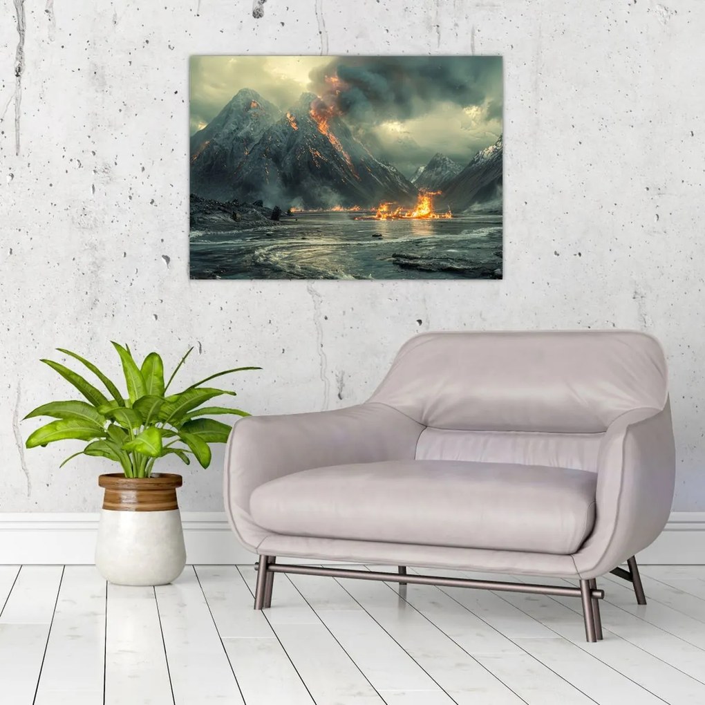 Tablou pe sticlă - Erupție vulcanică (70x50 cm)