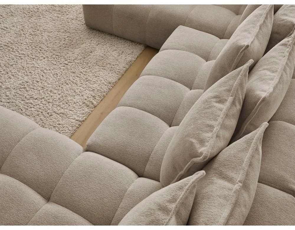 Colțar taupe extensibil/cu spațiu de depozitare cu tapițerie din chenille (cu colț pe partea stângă/în formă de "U") Everest – Bobochic Paris