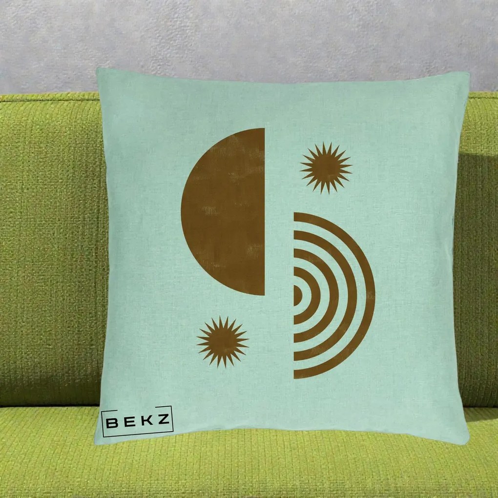 Perna Decorativa Boho Sun si Spirala, 40x40 cm, Verde Menta, Husa Detasabila, Perna Inclusa, BEKZ®