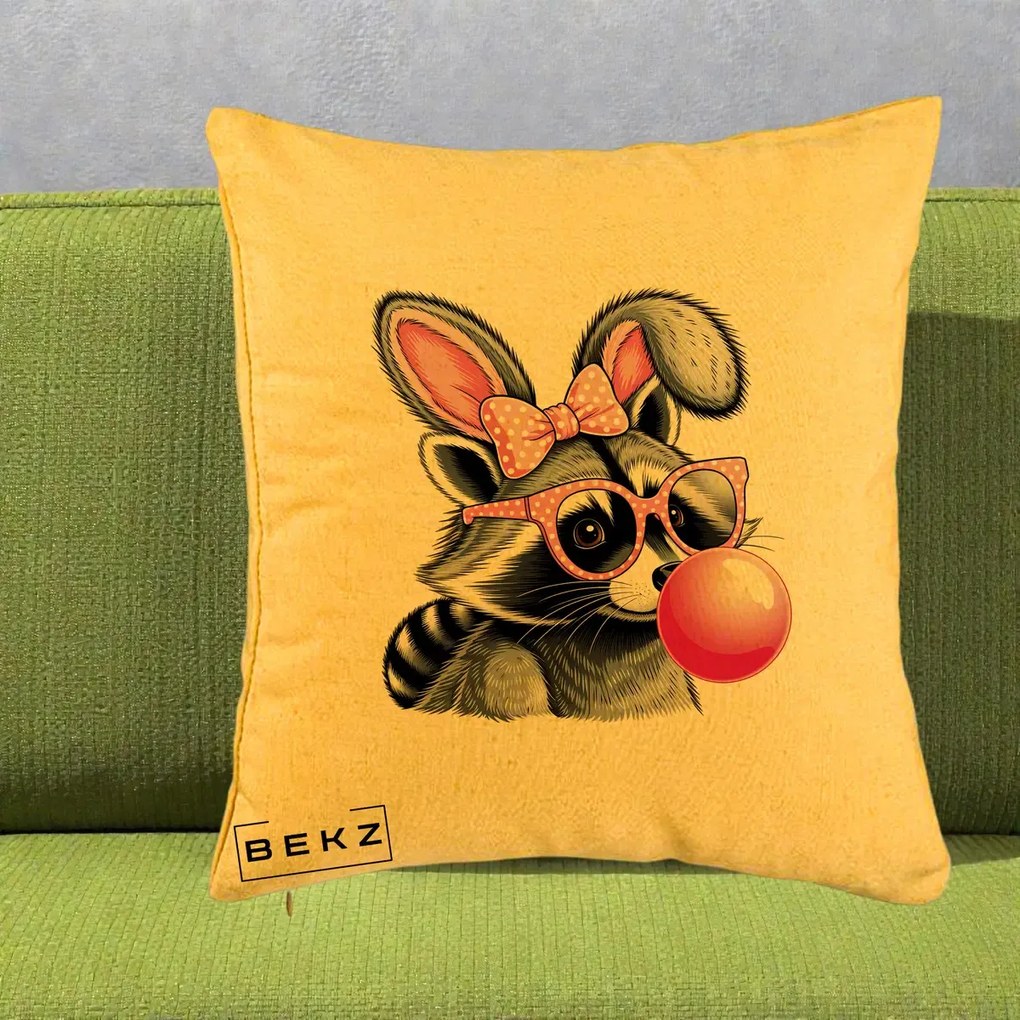 Perna Decorativa Raton cu Urechi de Iepure si Guma de Mestecat, 40x40 cm, Galben, Husa Detasabila, Perna Inclusa, BEKZ®