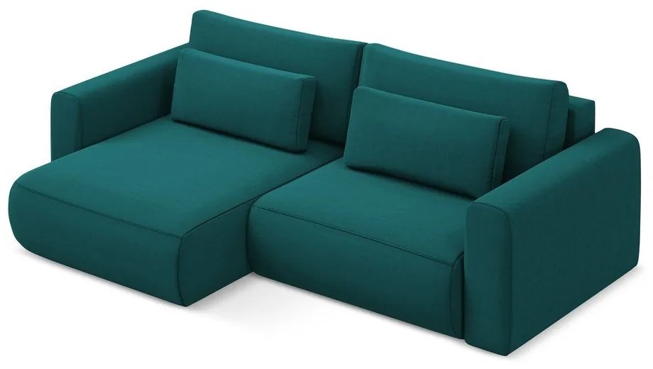 Colțar turcoaz extensibil/cu spațiu de depozitare cu tapițerie din catifea (cu colț pe partea stângă/cu șezlong) Kapua – Makamii