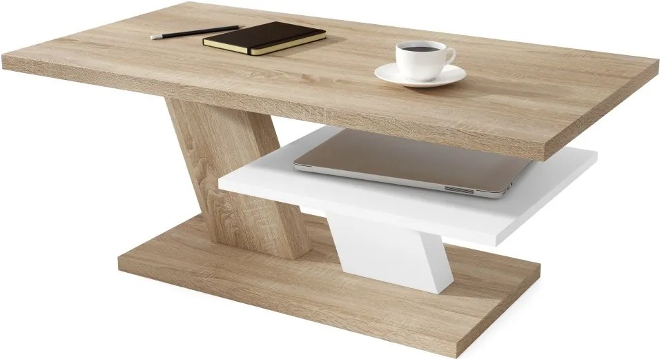 CLIFF MAT stejar sonoma + alb mat, masuta de cafea