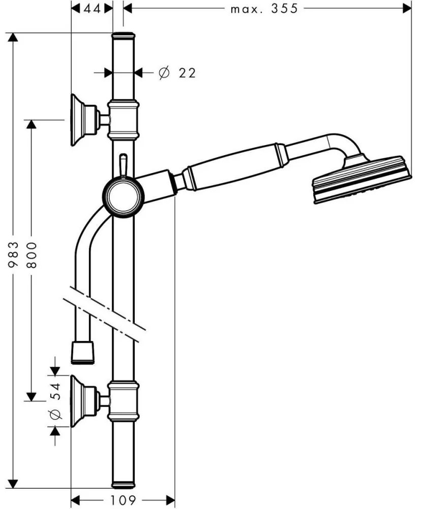 Set dus auriu lucios cu bara, para dus si furtun Hansgrohe Axor Montreux Auriu lucios