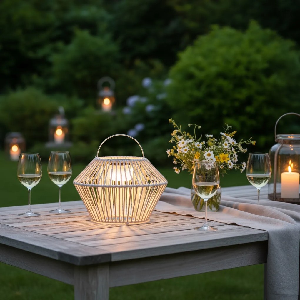 Lampă de masă boemă bej, cu LED, cu 3 trepte de intensitate, IP54, reîncărcabilă solar - Duco