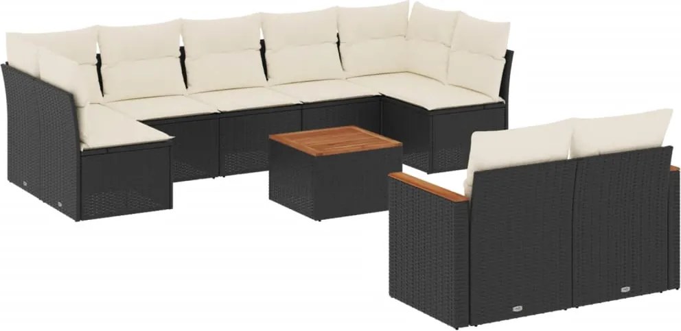 vidaXL Set canapele de grădină cu perne, 10 piese, negru, poliratan