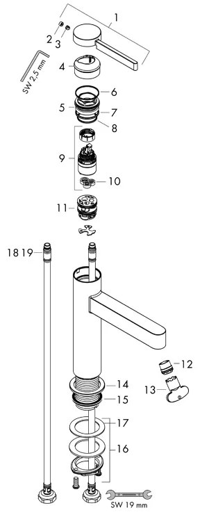 Baterie inalta de lavoar, Hansgrohe, Finoris 260, cu ventil, negru mat