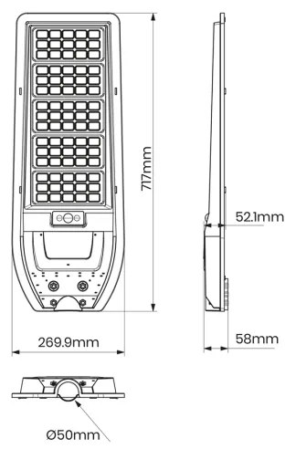 Lampă stradală solară LED VIA 200W/20000mAh 3,2V 6000K IP54 + DO