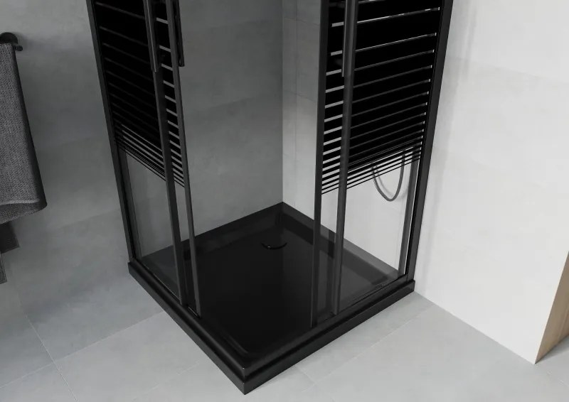 Mexen Rio cabina de duș pătrată 70 x 70 cm, dungi negre, negru + cadă Flat, negru - 860-070-070-70-20-4070B