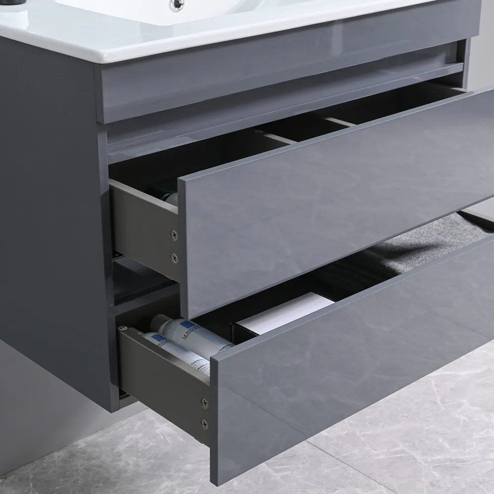 Mască de baie Cube 80 cu chiuvetă ceramică, 2 sertare, gri antracit
