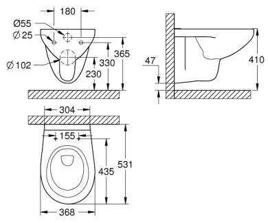GROHE 39427000 - Vas WC suspendat BAU CERAMIC 368 x 531 mm ceramică/alb