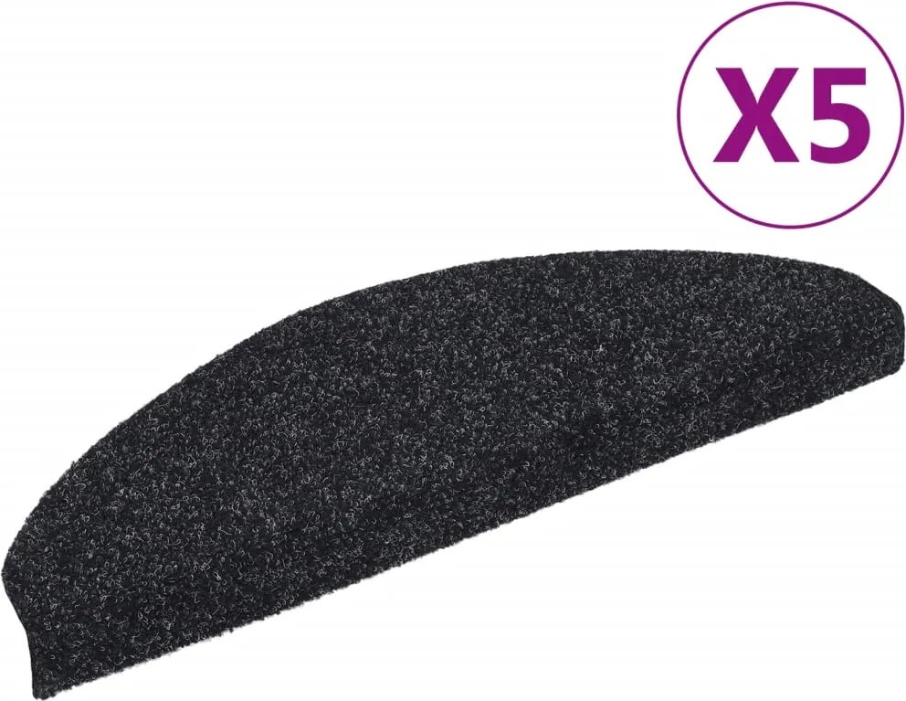 vidaXL Covorașe autoadezive pentru scări, 5 buc., 65x21x4 cm, negru, semirotunde, mari