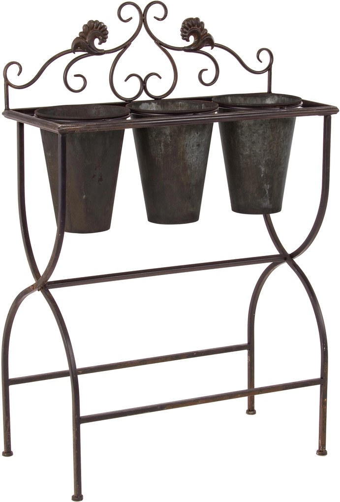 Suport fier forjat maro 3 ghivece Oliver 61cm x 26cm x 91h