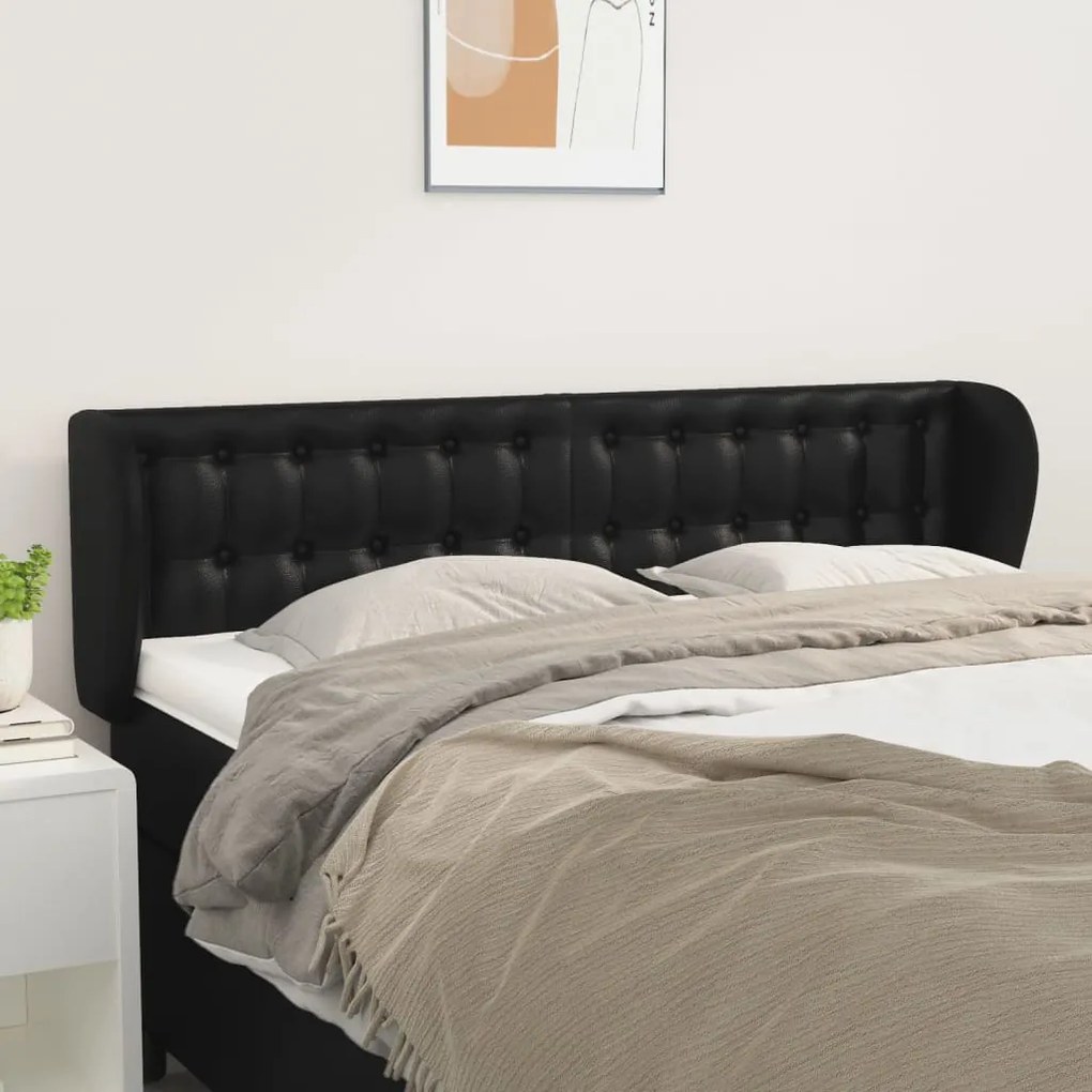 vidaXL Tăblie de pat cu aripioare negru 147x23x78/88cm piele ecologică