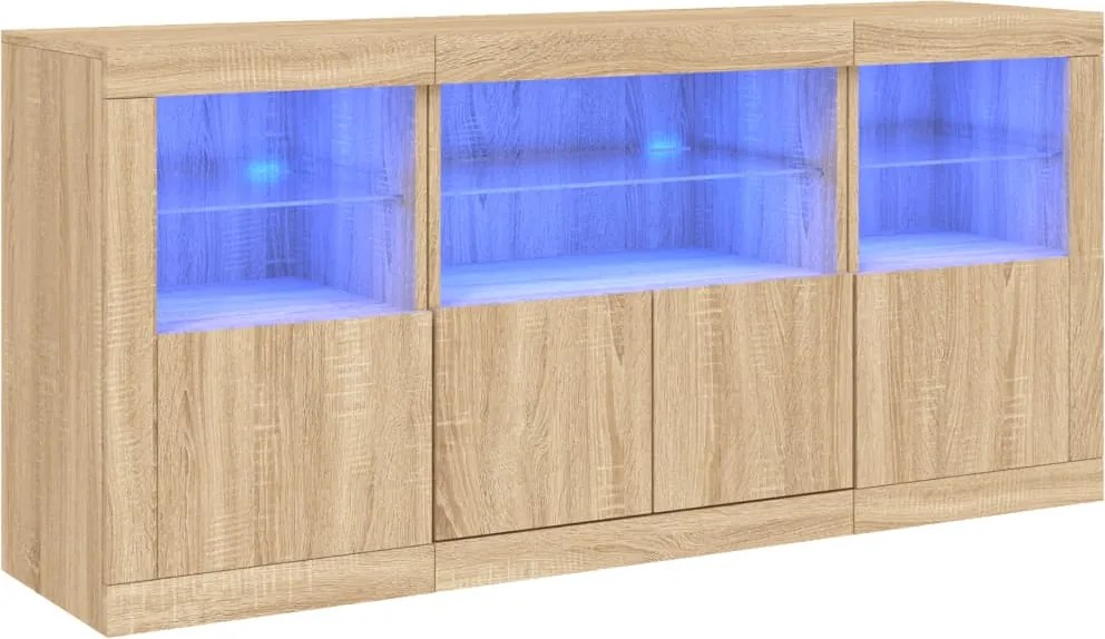 vidaXL Servantă cu lumini LED, stejar sonoma, 142,5x37x67 cm