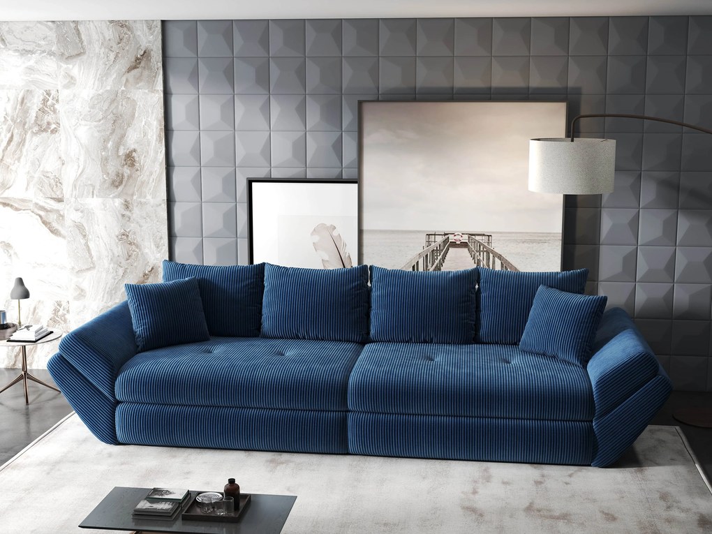 Canapea extensibilă dumonde cu ladă de depozitare si sezut confortabil din spuma high-density, Loana Zoom Albastru 300x100 cm