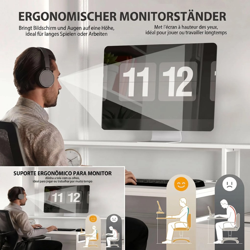 HOMCOM Birou în Formă de L cu Prize de Curent, Sertar și Suport pentru Monitor, 138,5x90x92 cm, Alb | Aosom Romania
