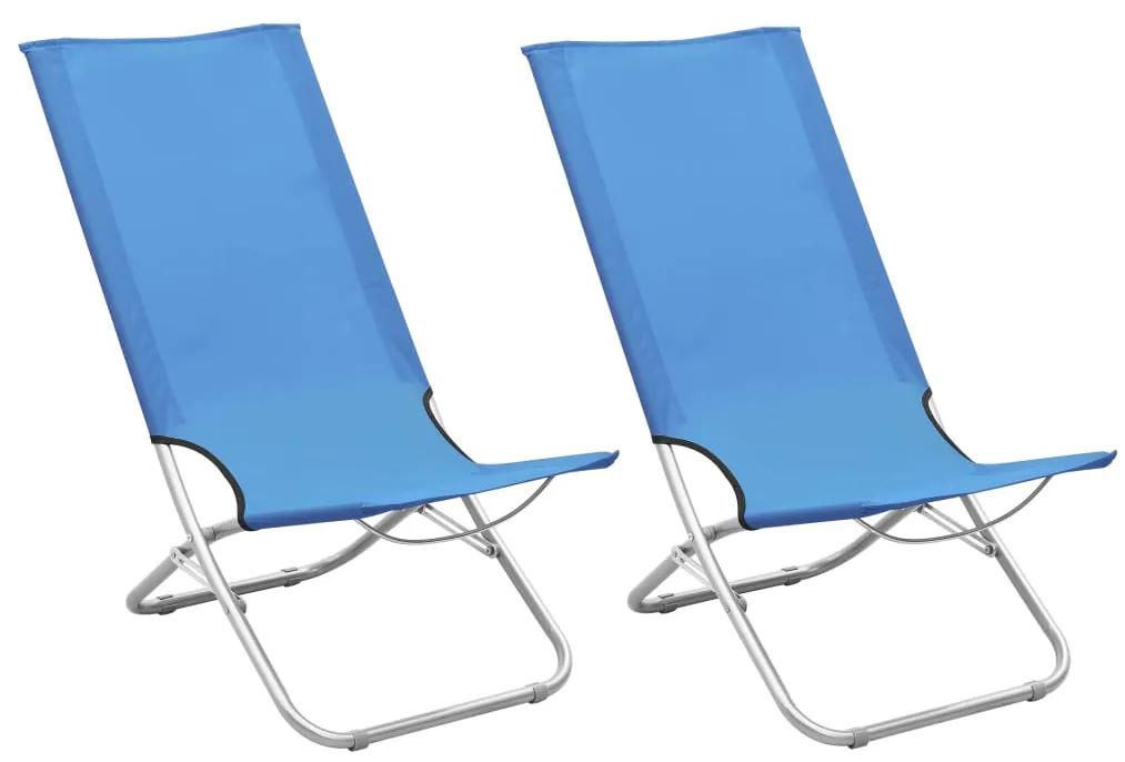 Scaune de plaja pliante, 2 buc., albastru, material textil 2, Albastru