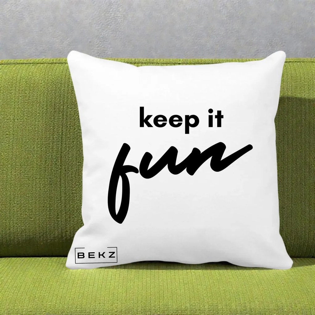 Perna Decorativa Keep It Fun, 40x40 cm, Alba Mata, Husa Detasabila, Perna Inclusa, BEKZ®