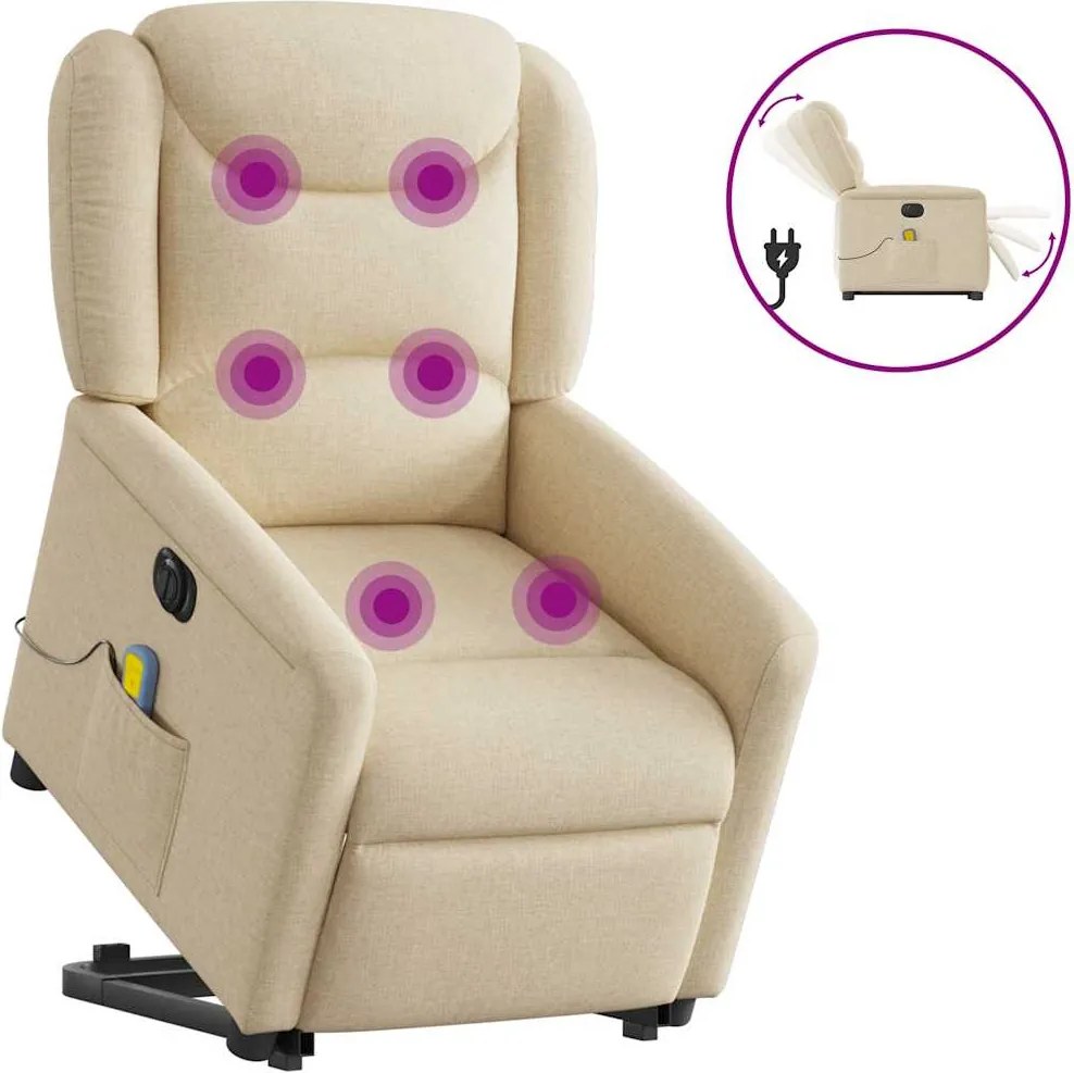 vidaXL Fotoliu electric de masaj rabatabil cu ridicare, crem, textil